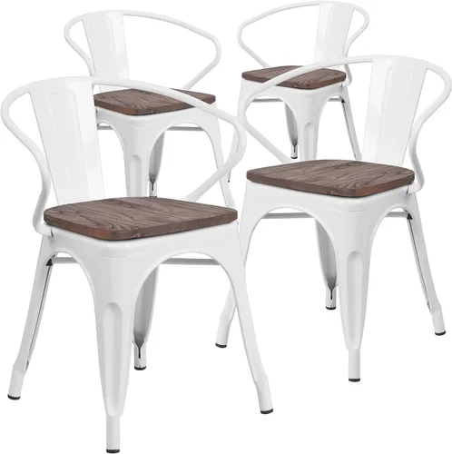 Vista 14 de Flash Furniture Silla de metal negro con asiento y brazos de madera