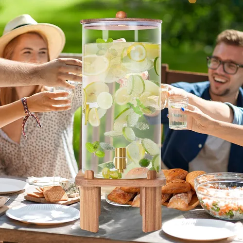 Vista 6 de Dispensador de bebidas extra grande de 3 galones para fiestas, dispensador de bebidas de vidrio con soporte, dispensador de bebidas de agua