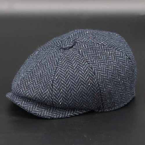 Vista 2 de Hombres Mezcla De Lana Newsboy Gorra 8 Panel Tweed Flat Cap Cabbie Hat Snap Brim
