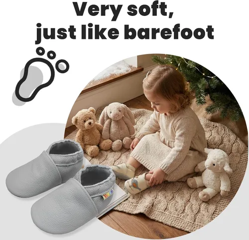 Vista 4 de YALION - Mocasines de cuero suave para bebés, niños y niñas, para gatear y dar sus primeros pasos