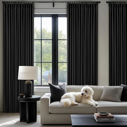Vista 7 de Juego de 2 paneles de cortinas plisadas negras de 80 pulgadas para sala de estar, cortinas plisadas de lino con forro de 80 pulgadas de largo, 100%