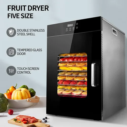 Vista 6 de Máquina deshidratadora de alimentos comercial de 16 bandejas – Marco de acero inoxidable, temporizador y control de temperatura, doble capa