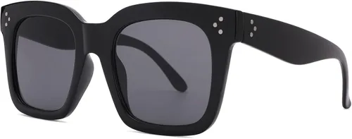 Vista 3 de Bouryo Gafas de sol cuadradas retro de gran tamaño para mujer, lentes planas, lentes degradadas, UV400