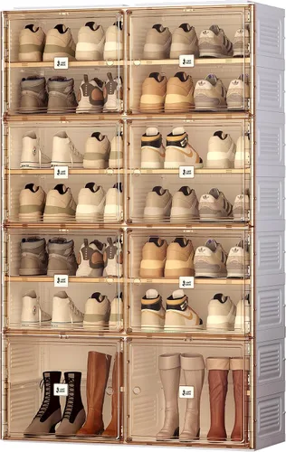 Vista 8 de ANTBOX Organizador portátil de estante para zapatos para armario y entrada, gabinete de almacenamiento de zapatillas apilable con puerta magnética