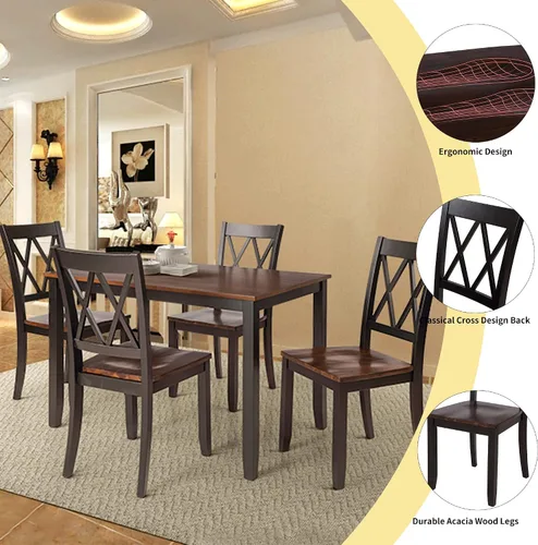 Vista 5 de Harper & Bright Designs Juego de mesa de comedor de 5 piezas, juegos de comedor para 4 personas, juego de mesa y sillas de cocina para el hogar