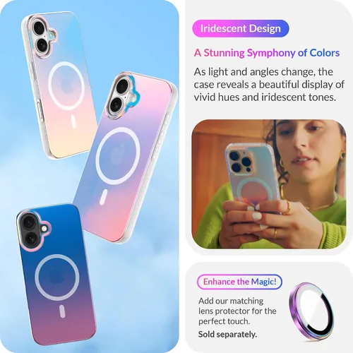 Vista 2 de LONLI Hue - Funda magnética para iPhone 16, compatible con MagSafe, protección contra golpes de 360°, bonita y única funda para teléfono para niñas