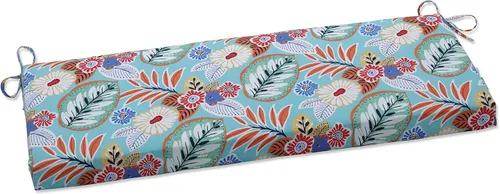 Vista 12 de Pillow Perfect Cojín de banco floral brillante para interiores y exteriores con lazos, 1 unidad, 18 x 45 pulgadas, azul/verde Copeland