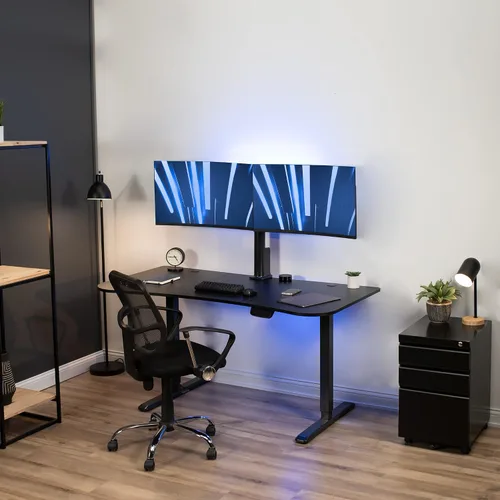 Vista 8 de VIVO Escritorio eléctrico de pie integrado de 63 x 32 pulgadas y soporte motorizado para monitor doble, ajuste de altura de 1 toque, se adapta a