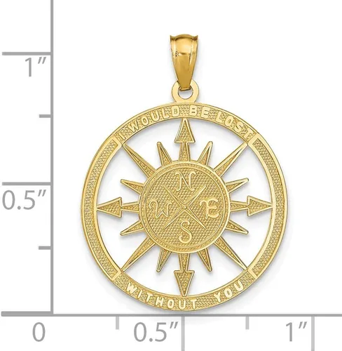 Vista 2 de Colgante de oro amarillo macizo de 14 quilates para hombre brújula perdida sin ti acabado mate cepillado 1063 in