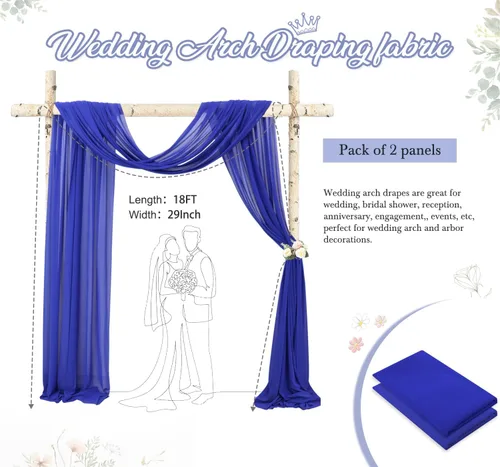 Vista 5 de FANPROMS Cortinas de gasa para arco de boda, 2 paneles de 18 pies, cortinas de gasa transparente para ceremonia, 6 yardas, tela drapeada para arco