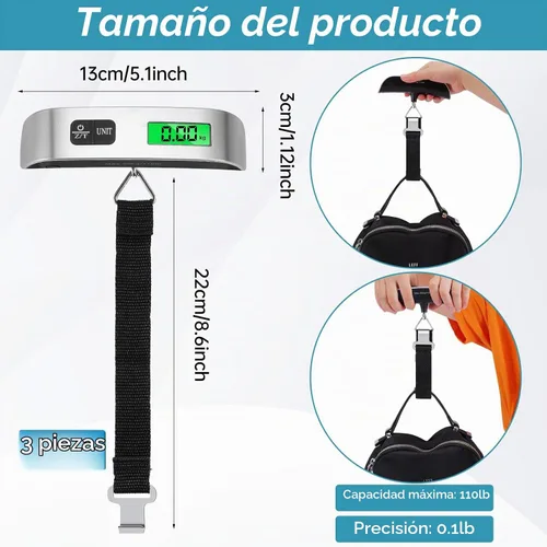 Vista 2 de Visen Báscula digital de equipaje, paquete de 3 básculas