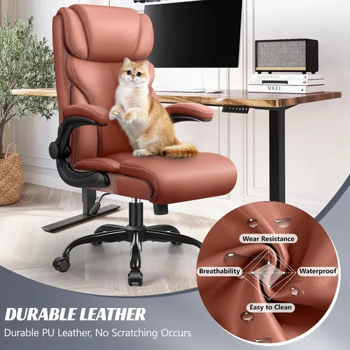 Vista 3 de HeroSet Silla de oficina, ergonómicas grandes y altas sillas de escritorio para computadora, silla ejecutiva de cuero transpirable con reposabrazos