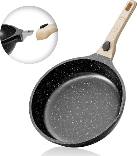 Vista 9 de Caannasweis Sartén antiadherente de 8 pulgadas, sartén de granito antiadherente con mango desmontable, sartén para huevos, sartén para tortillas