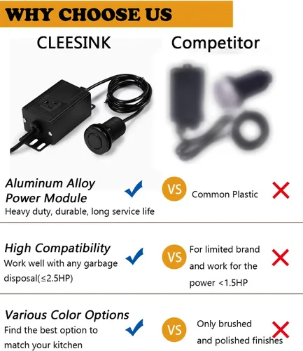 Vista 2 de CLEESINK - Kit de interruptor de aire para la parte superior del fregadero para eliminación de basura (2.5 pulgadas, negro)