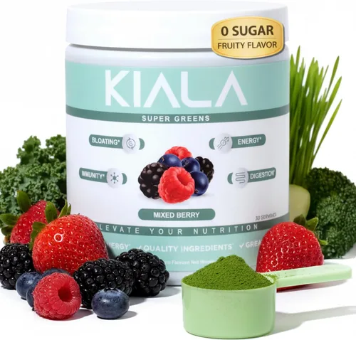 Vista 13 de Kiala Nutrition Super Greens, Polvo de vegetales orgánicos con espirulina y clorella para la digestión, salud intestinal, inmunidad, energía, sin