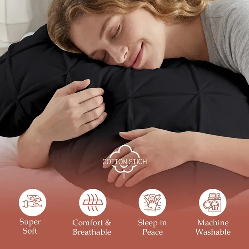 Vista 4 de COTTON STICH™ Juego de 2 fundas de almohada plisadas estándar de 20 x 26 pulgadas, algodón fresco suave y natural, fundas de almohada decorativas