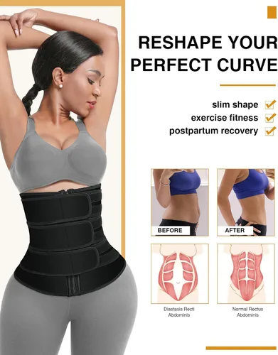 Vista 2 de FeelinGirl Neoprene Waist Trainer for Women 3 Straps Tummy Control Workout Corset Cincher Long Torso Trimmer Sauna Belt
