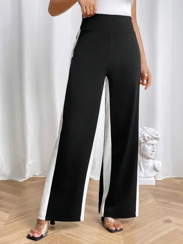 Vista 4 de SOLY HUX Pantalones largos casuales de cintura alta con rayas laterales para mujer