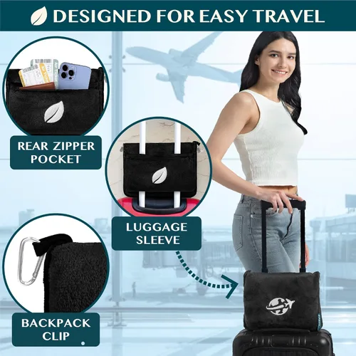 Vista 4 de PAVILIA Manta de viaje y almohada, manta de avión con apertura de brazos para adultos, manta compacta de avión con agujero para el brazo, bolsa 2