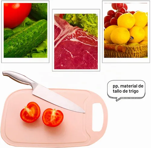 Vista 3 de Tabla de cortar para cocina, tablas de cortar de paja de trigo con ranuras para jugo