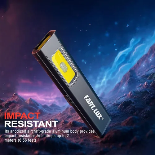 Vista 7 de Linterna de bolsillo, linternas EDC compactas multimodos, USB-C recargable, IPX4, material doble con base magnética, clip para sombrero y ropa