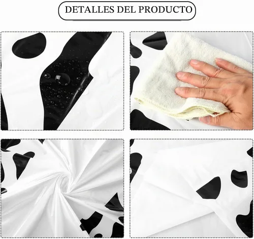 Vista 2 de Oudain - Mantel con estampado de vaca blanco y negro, 3 piezas, 54 x 108 Negro blanco