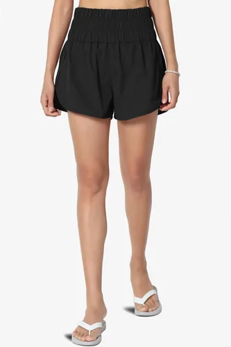 Vista 2 de Pantalones cortos de correr deportivos con cintura alta fruncida para mujer