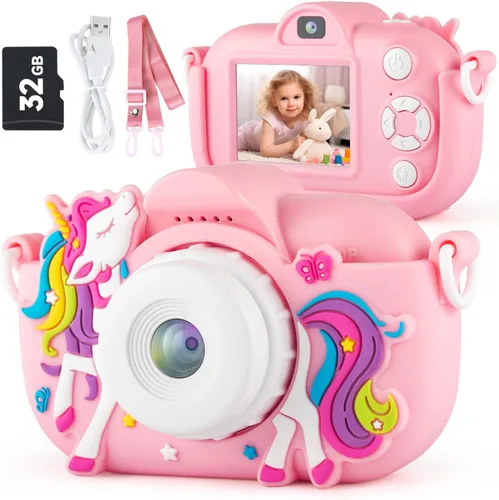 Vista 8 de MAVOKIS Cámara digital para niños de 3 a 8 años, cámara 1080P para niños con tarjeta SD de 32 GB, juguetes para niñas de 6 a 9 años, regalos de Rosa