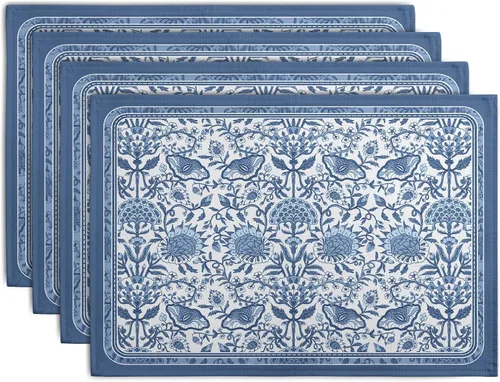 Vista 72 de Juego de 4 manteles individuales del 4 de julio, manteles individuales patrióticos florales con cruces y estrellas del Día de la Independencia y Día