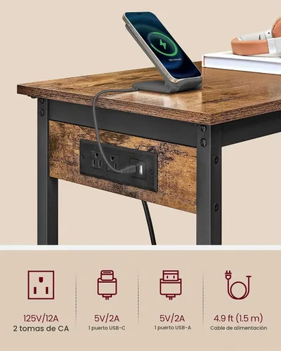 Vista 6 de VASAGLE ULBT101K01 - Mesa de bar, mesa estrecha y larga de cocina y comedor con estación de carga, marco de metal resistente, diseño industrial