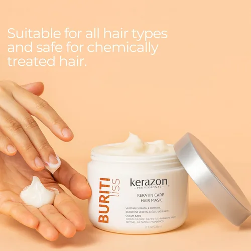Vista 6 de Kerazon Professional Mascarilla capilar antiencrespamiento con queratina para el cuidado de la queratina, hidratante, hidratación profunda