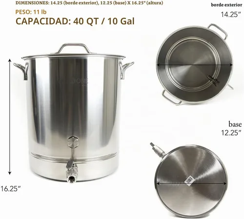 Vista 2 de GasOne - Olla de acero inoxidable de 10 galones preperforada, 4 piezas, parte inferior de tres capas de 40 cuartos de galón para elaboración
