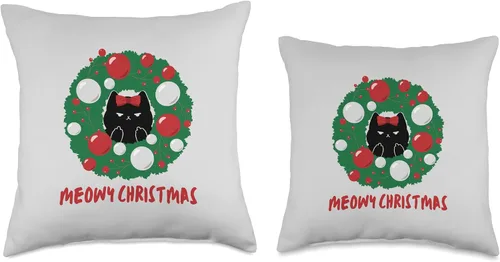 Vista 3 de jovy fits Meowy Wreath Almohada fea de regalo de Navidad para gato, 16 x 16 pulgadas, multicolor