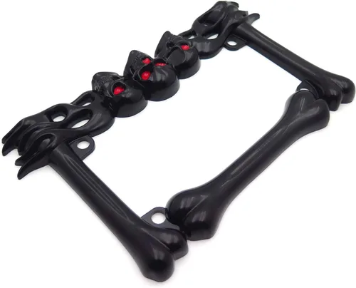 Vista 5 de MT294-006- 3D SKULL FLAME BONES NEGRO MOTOCICLETA PLACA MARCO Compatible con HARLEY-DAVIDSON Negro