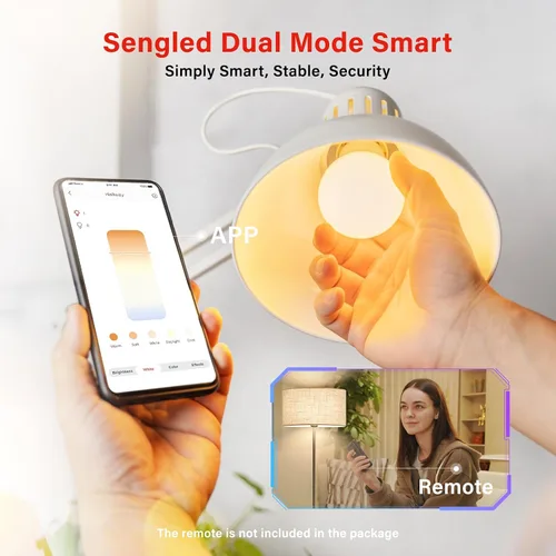 Vista 2 de Sengled Bombillas inteligentes de modo dual con control remoto y aplicación, bombillas LED 2700K-6500K regulables, bombillas de control remoto