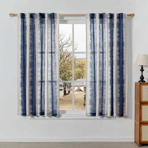Vista 37 de MYSKY HOME Cortinas de lino transparentes de 45 pulgadas de largo para dormitorio, cocina, paneles de cortina florales, cortinas semicirverticales