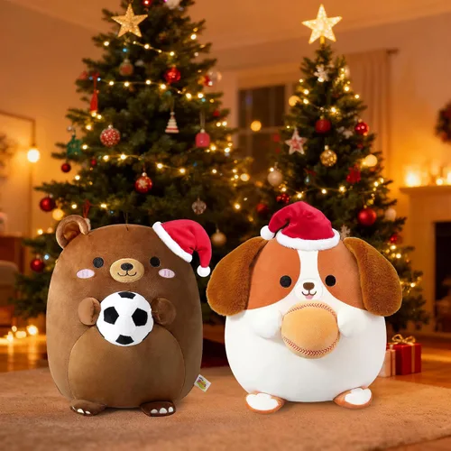 Vista 4 de Onsoyours Animal de Peluche Original de Perro Beagle Navideño con Gorro de Béisbol de Santa - Juguete de Peluche de Cachorro Deportivo Suave de 12