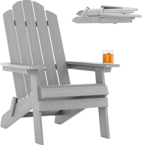 Vista 33 de MXIMU Silla Adirondack plegable para exteriores: sillas Adirondack fáciles de montar y cómodas, silla de plástico compuesto para todo tipo de clima