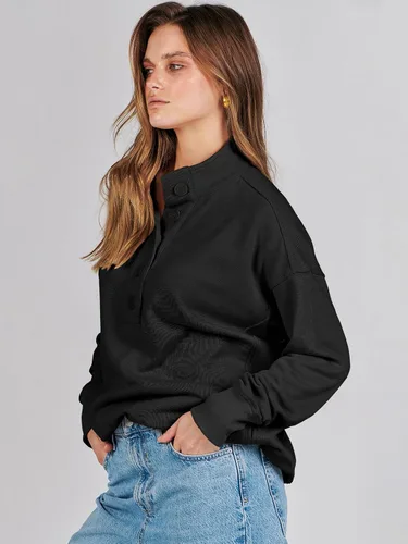 Vista 4 de ANRABESS Sudaderas casuales con botones para mujer, sudaderas de gran tamaño con bolsillos para otoño e invierno 2023
