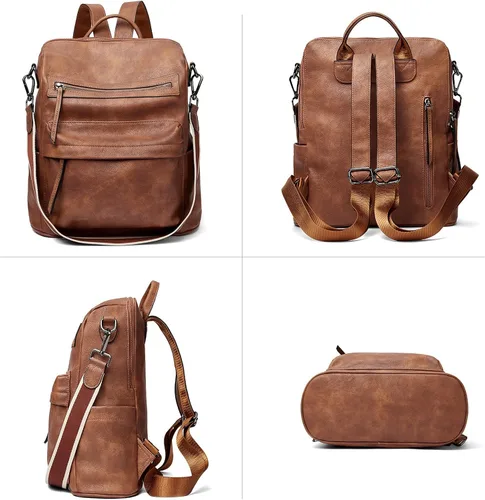 Vista 6 de BROMEN Mochila para mujer diseño de cuero bolso de hombro grande para mujer con carteras de mujer