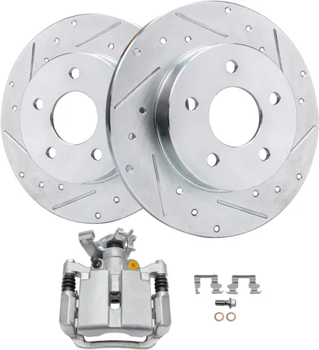Vista 89 de Detroit Axle - Rotores de freno delanteros perforados y ranurados + repuesto de pinza de freno lateral del conductor para Honda Odyssey Acura MDX