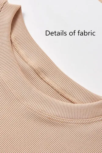 Vista 6 de LICOBOD Conjunto deportivo de 2 piezas acanalado casual para mujer, manga corta, cuello redondo, leggings elásticos de cintura media
