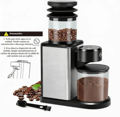 Vista 5 de Molinillo de café eléctrico para el hogar y cafeterías: molinillo de café automático de 25 ajustes con tolva expandible de 4.23 oz duradero