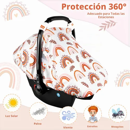 Vista 3 de Toldo para asiento de automóvil infantil arcoíris con ventanas abiertas y malla transpirable, a prueba de patadas, suave y elástica, funda de Arco