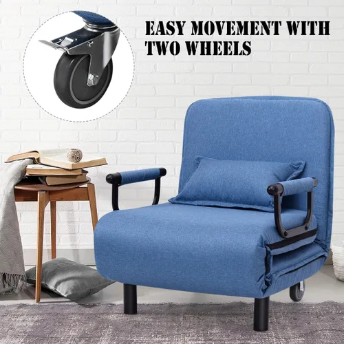 Vista 4 de Cama convertible con sofá cama triple 3 en 1 con almohada, diván plegable de ocio con respaldo ajustable de 5 ángulos, cama perezosa tapizada