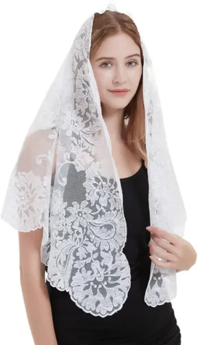Vista 9 de YHXYVEL Mantilla de encaje tradicional estilo español de gran tamaño, velo de boda, velo católico, velo de iglesia
