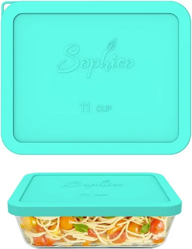 Vista 7 de SOPHICO 7212-PC - Tapas rectangulares de silicona para vidrio Pyrex (11 tazas) Silicona de grado alimenticio, a prueba de fugas, tapas herméticas