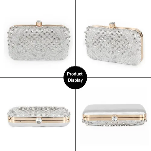 Vista 6 de DA BODAN - Bolso de noche para mujer, estilo vintage, con cuentas y lentejuelas y perlas, bolso de hombro para boda, novia, fiesta de graduación