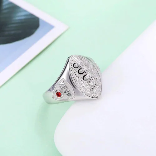 Vista 2 de AILIN Anillos de sello de fútbol personalizados de plata de ley 925 grabados personalizados con número de jugador de la suerte, piedra natal