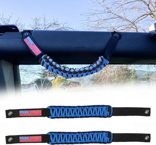 Vista 15 de Asas de agarre para barra antivuelco, mango de agarre Paracord para Ford Bronco, paquete de 2 (color negro)